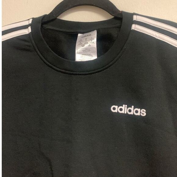 adidas Women's SMALL Essentials 3-stripes Fleece Sweatshirt, Black / White - Picture 3 of 6